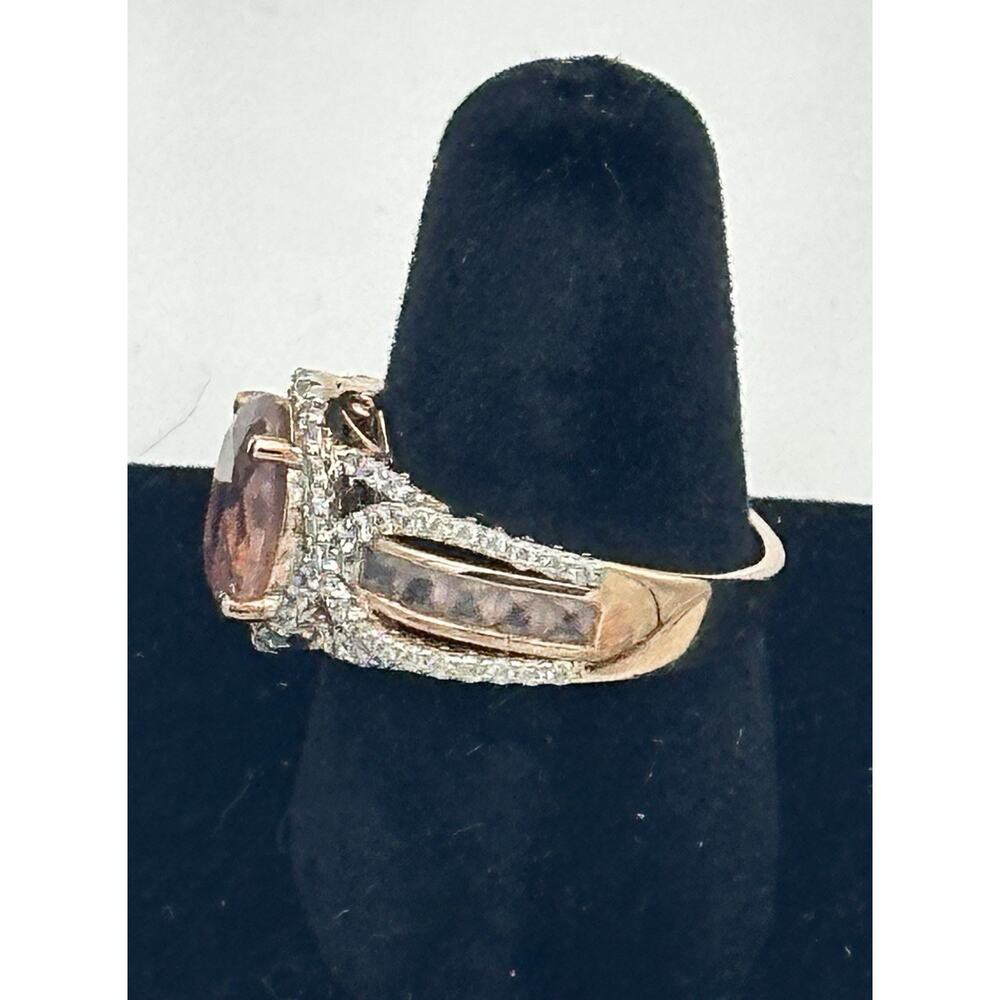Gold Over Sterling Silver BBJ 925 Pink Stone With CZ Accent Ring Size 7 - Picture 5 of 9
